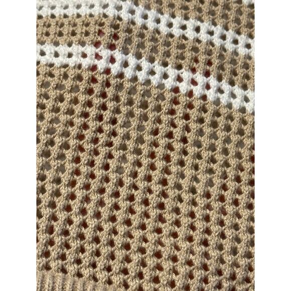 Gap Relaxed White/Tan Stripe Crochet Collared Sweater Size XSmall beach vacation - Picture 4 of 7